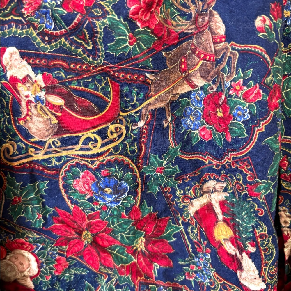 Vintage Christmas Santa Floral Button Down Blouse M - Picture 3 of 5